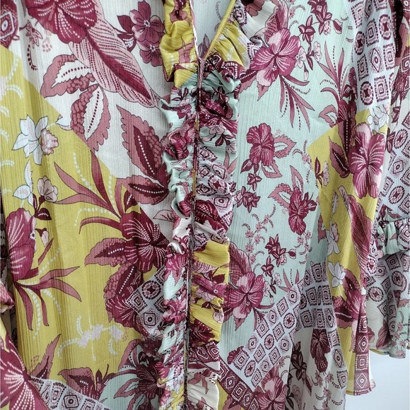 Alexis Floral Wiera Printed Ruffle Midi Dress in Berry Pink Paisley Size Large - Picture 9 of 12